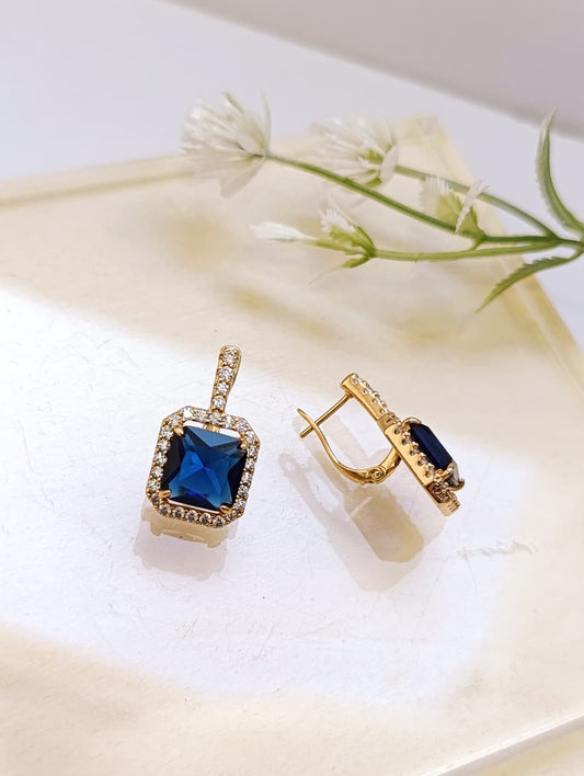 ARETES PIEDRA CUADRADA AZUL