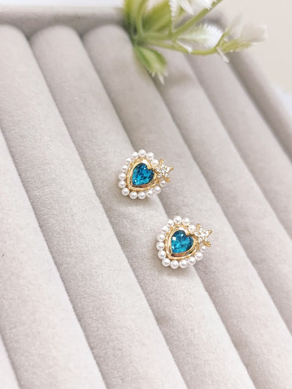 ARETES CORAZÓN CRISTAL TURQUESA