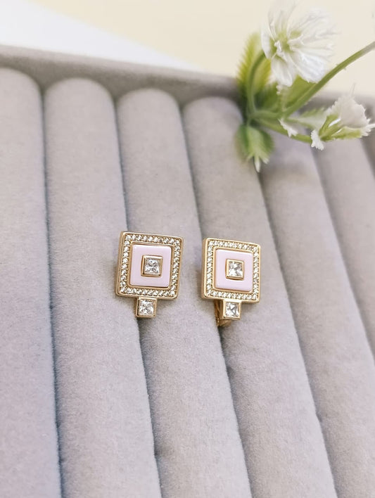 ARETES CUADRADOS ROSA BABY