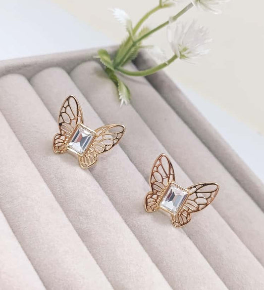 ARETES MARIPOSA PIEDRA CUADRADA