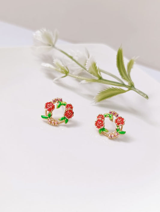 ARETES GUIRNALDAS FLOR ROJA