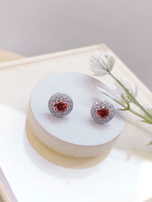 ARETES CON CIRCONIAS PIEDRA ROJA