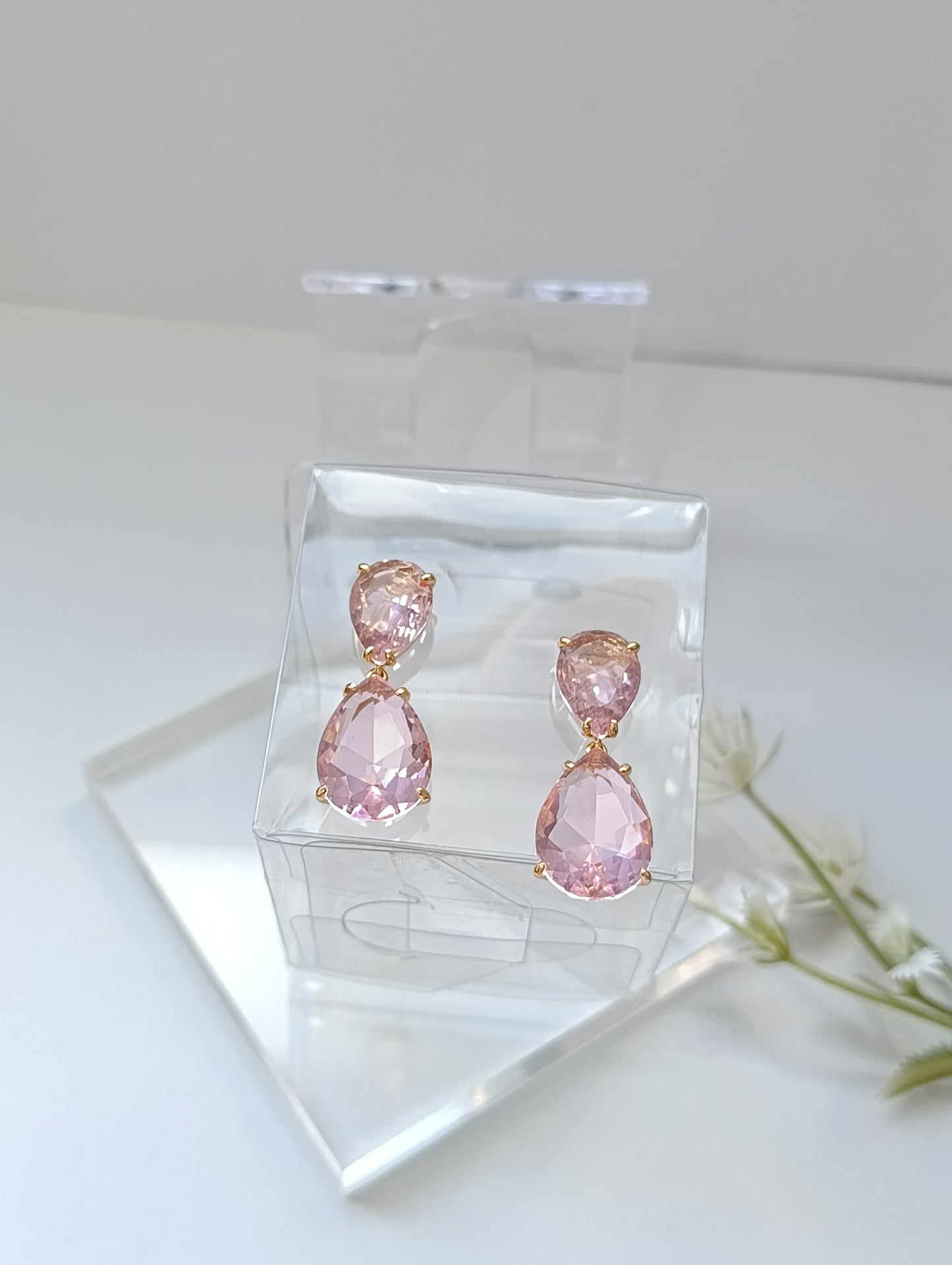 ARETES ROSADOS DOBLE PIEDRA