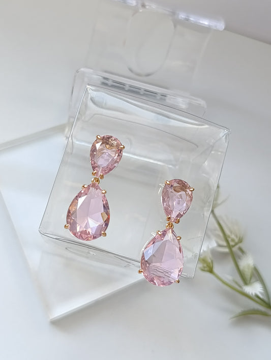 ARETES ROSADOS DOBLE PIEDRA