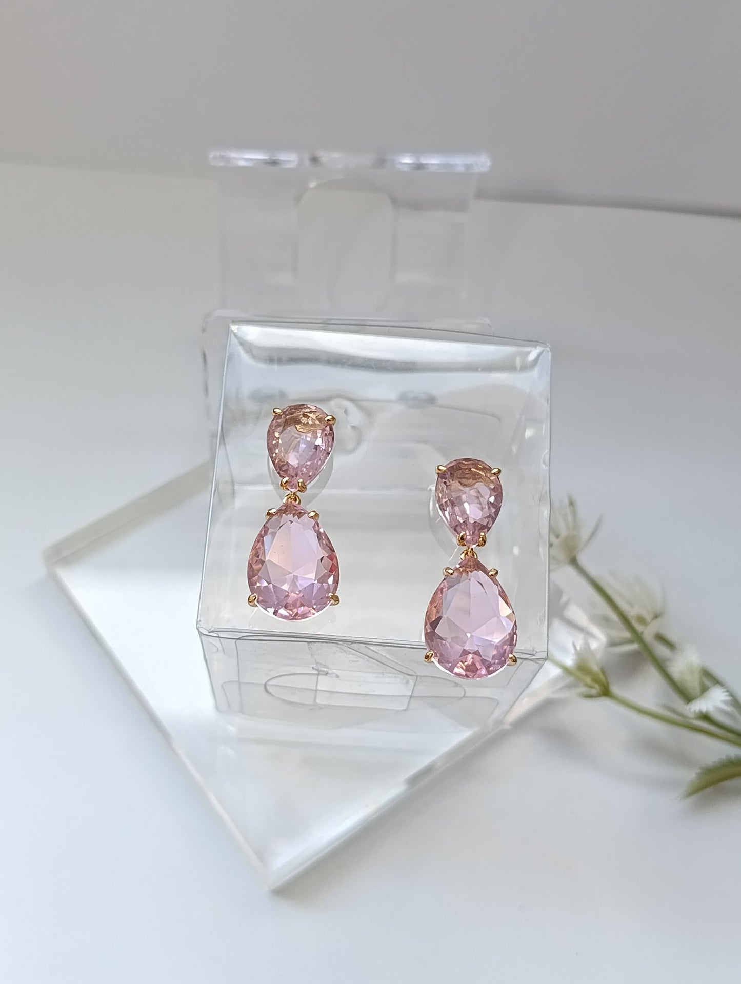 ARETES ROSADOS DOBLE PIEDRA