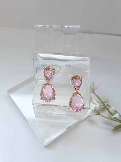 ARETES ROSADOS DOBLE PIEDRA