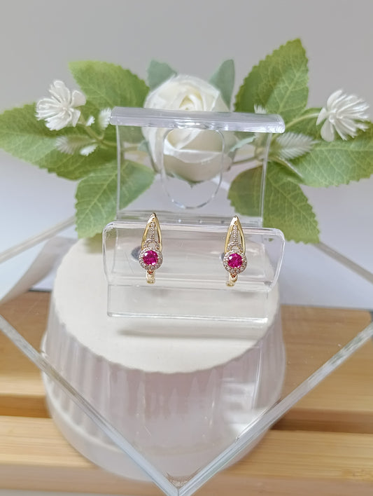 ARETES CON CIRCONIAS CON PIEDRA FUCSIA
