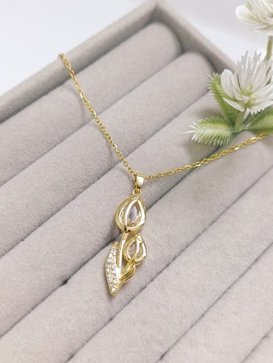 CADENA TULIPÁN DOBLE PIEDRA TRANSPARENTE