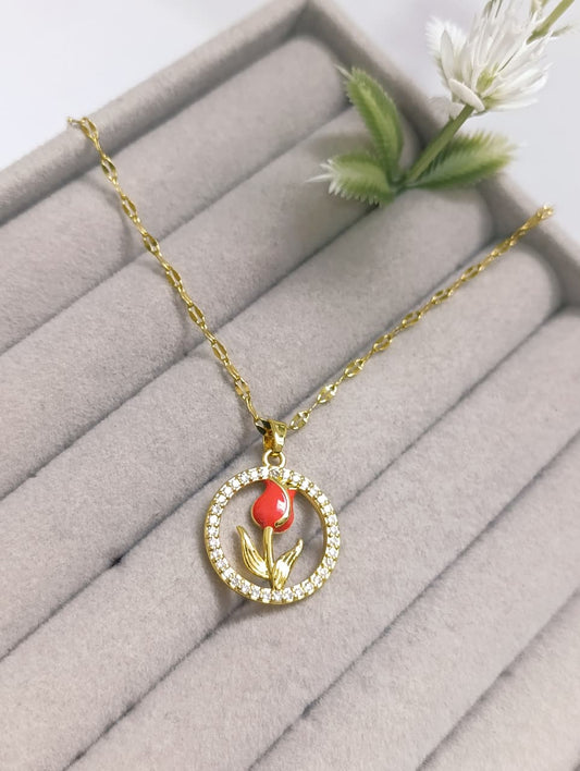 CADENA DIJE CÍRCULO CON TULIPÁN