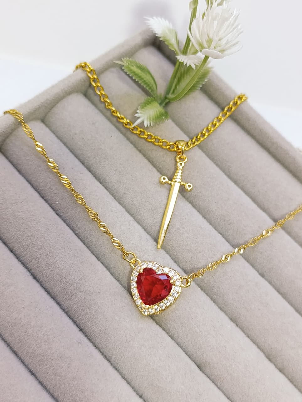 CADENAS A DÚO CORAZÓN Y ESPADA