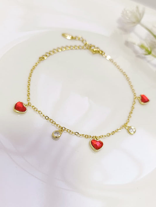 PULSERA CORAZONES ROJOS DE CRISTAL