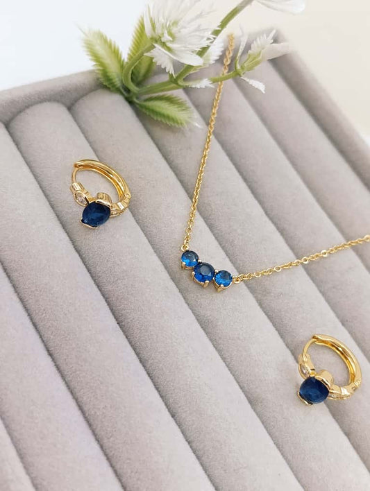 SET DE ARETES Y CADENA PIEDRA AZUL
